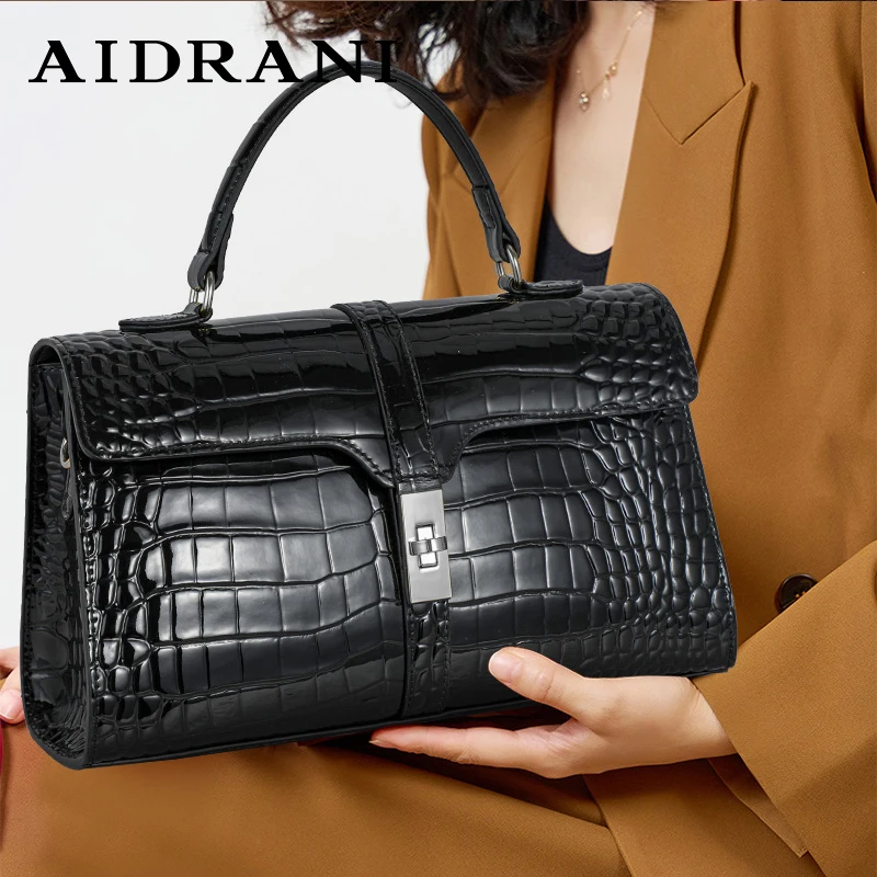 Aidrani  2024 Fashion genuine leather handbag luxury crocodile pattern large capacity 100%  cowhide bag