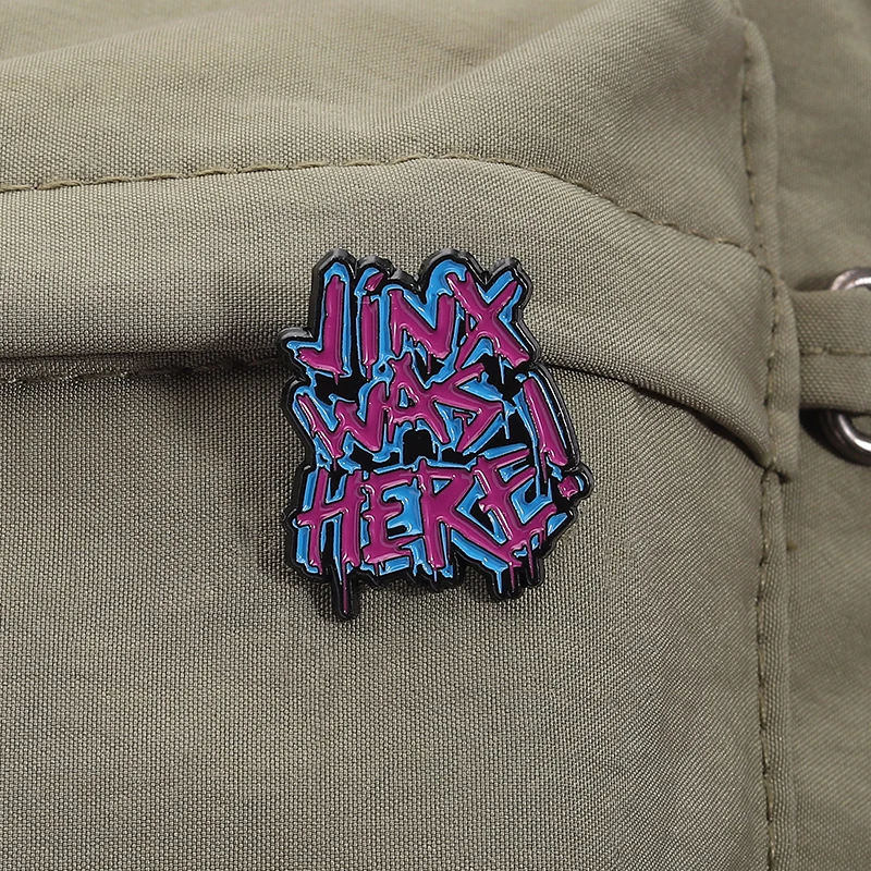 Jinx Was Here! Enamel Pins Custom Halloween Horror Text Brooches Lapel Badges Clothes Punk Gothic Jewelry Gift for Friends
