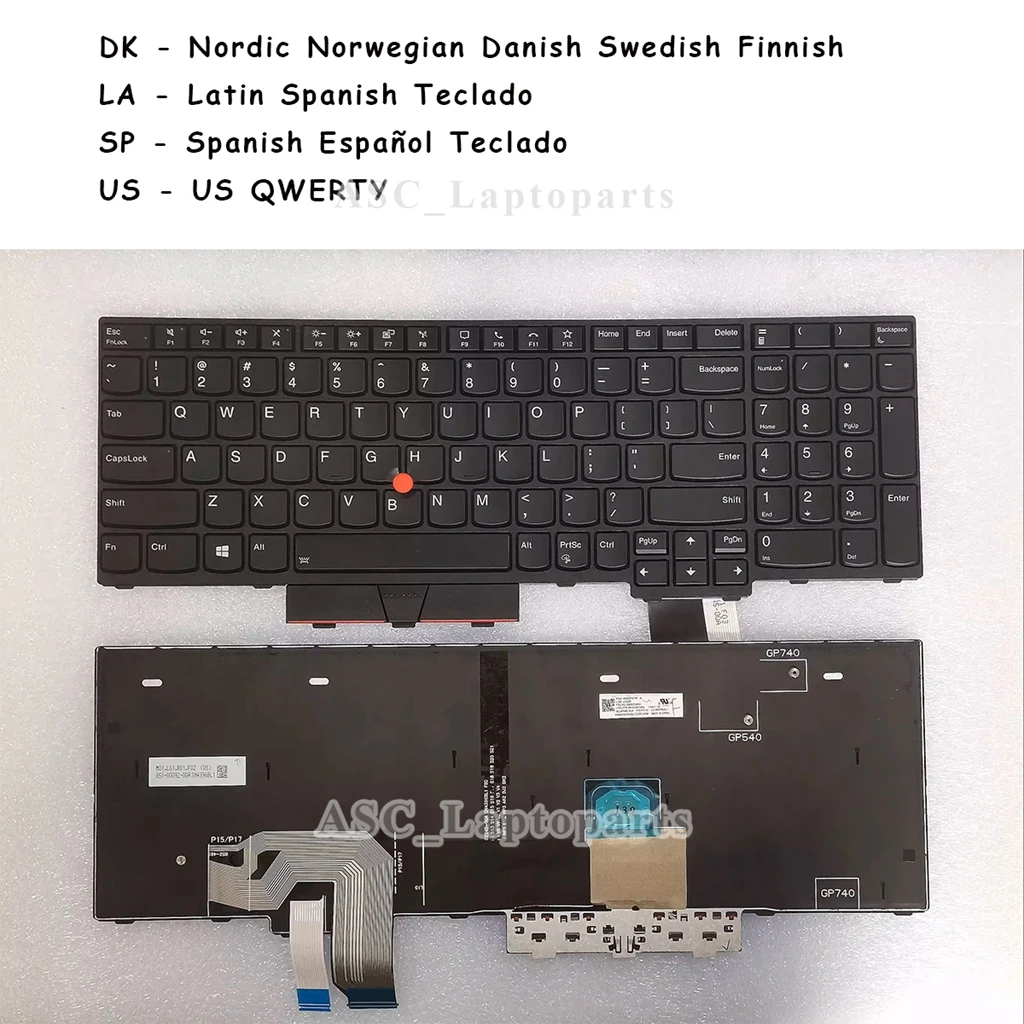 

Czech Danish Latin Spanish US Keyboard for Lenovo Thinkpad P15 Gen 2 Type 20YQ 20YR T15g 20YS 20YT Black Frame, BACKLIT ,Pointer