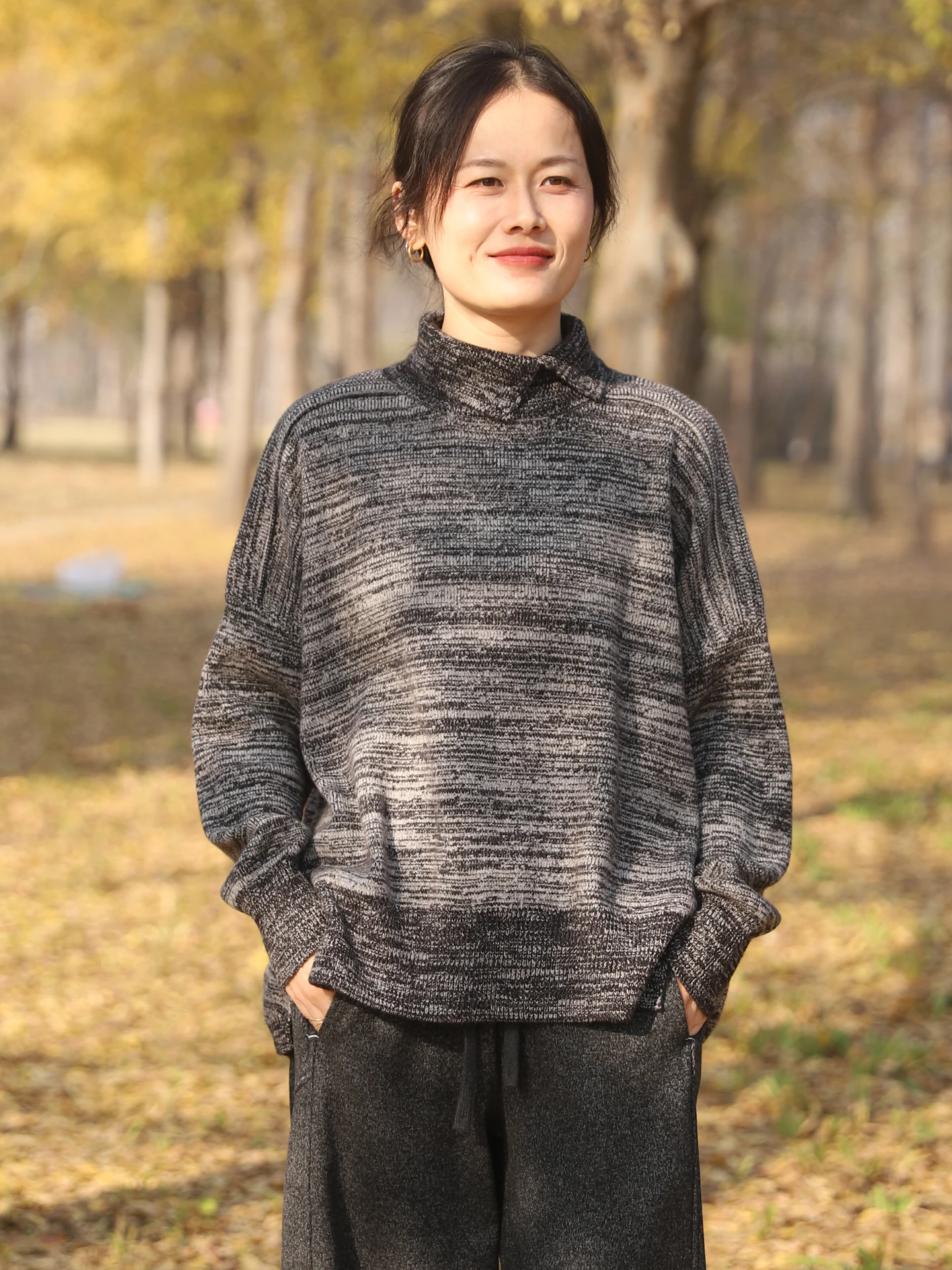 

Женский свитер Autumn Valley из смесовой шерсти с высоким воротом, свободный, универсальный, в полоску, теплый трикотажный топ для осени и зимы