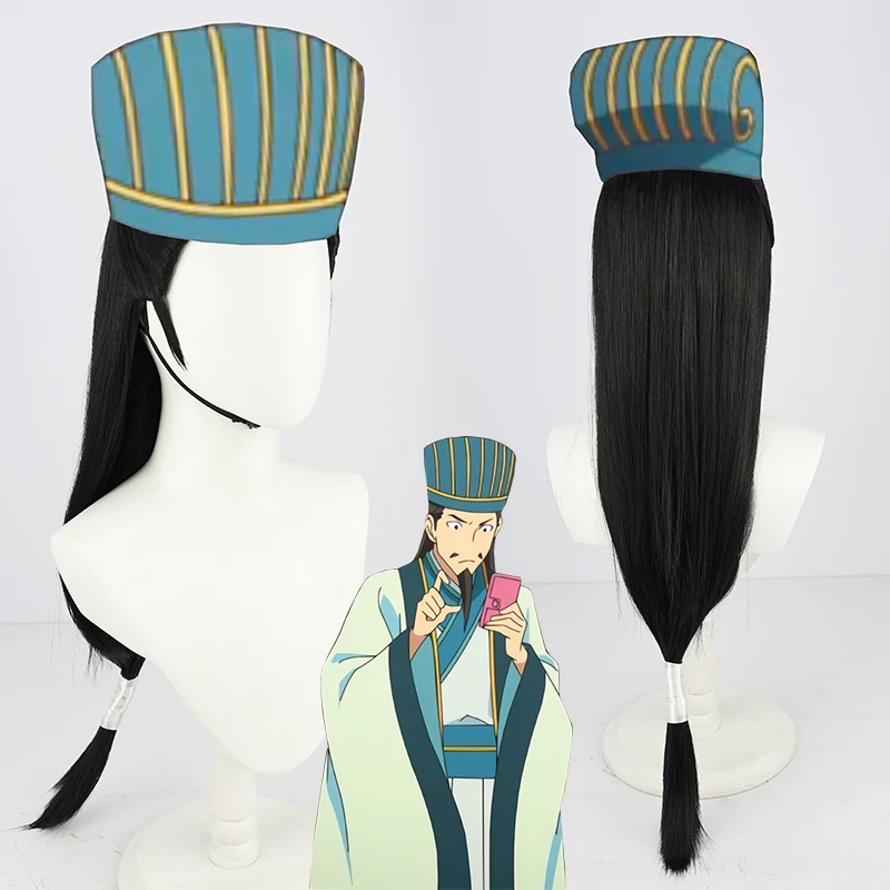 Anime Paripi Koumei Shokatsu Komei Tsukimi Eiko Cosplay Bộ Tóc Giả Màu Đen Phong Cách Trung Hoa Nam Mái Tóc Dài Của Ya Boy Kongming Người Đàn Ông 80Cm