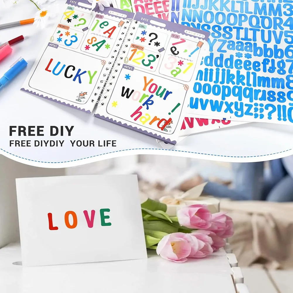 ABZT Vinyl Letter Stickers - 1512 Multicolor Alphabet Stickers for Scrapbooking, Mailbox Numbers, 1 Inch Tall, 12 Sheets