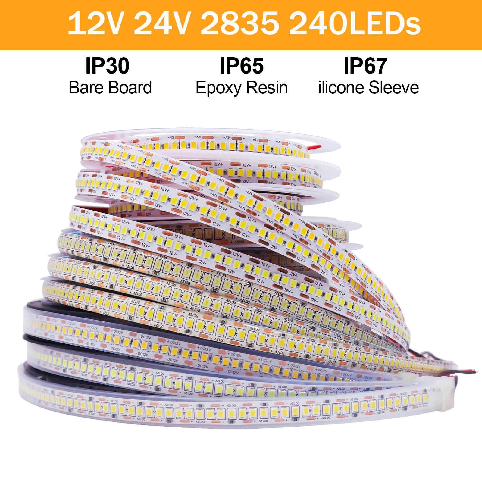 Taśma LED 12V 24V 2835 240LEDs Elastyczna taśma LED Wodoodporna taśma LED Biała Ciepła Naturalna Pomarańczowa Lodowa Niebieska Zielona Czerwona 5M