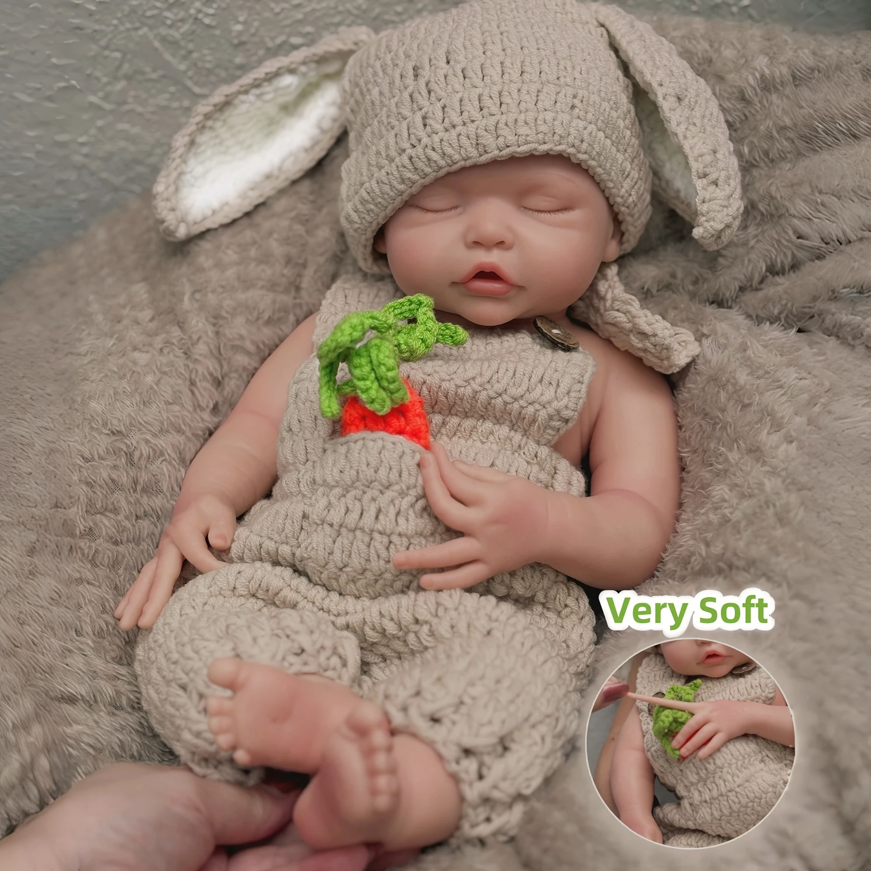 43CM Sleeping Solid Silicone Girl Doll Dress In Cute Outfit With Painted Bald Soft Touch Feeling Waterproof Bebe Reborn