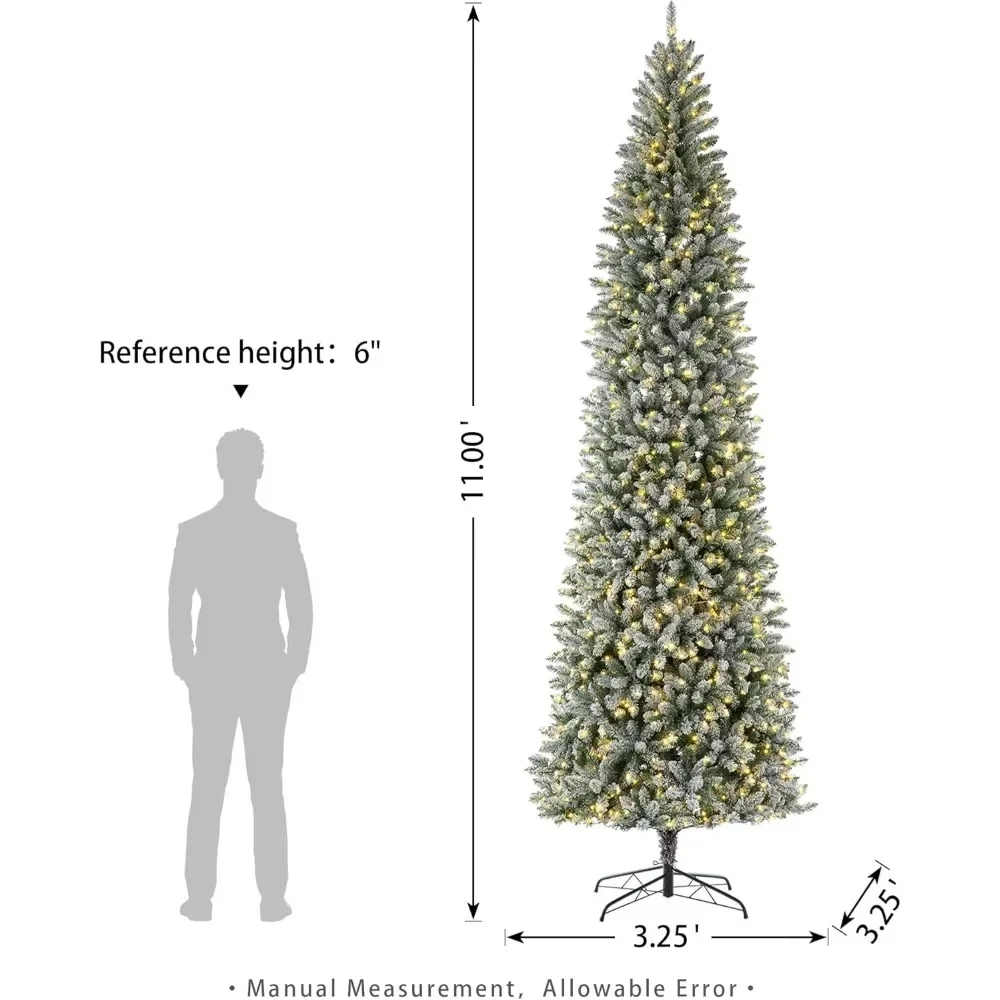 11ft Pre-Lit Flocked Pencil Fir Artificial Christmas Tree, with 950 Warm White Lights, Christmas Trees