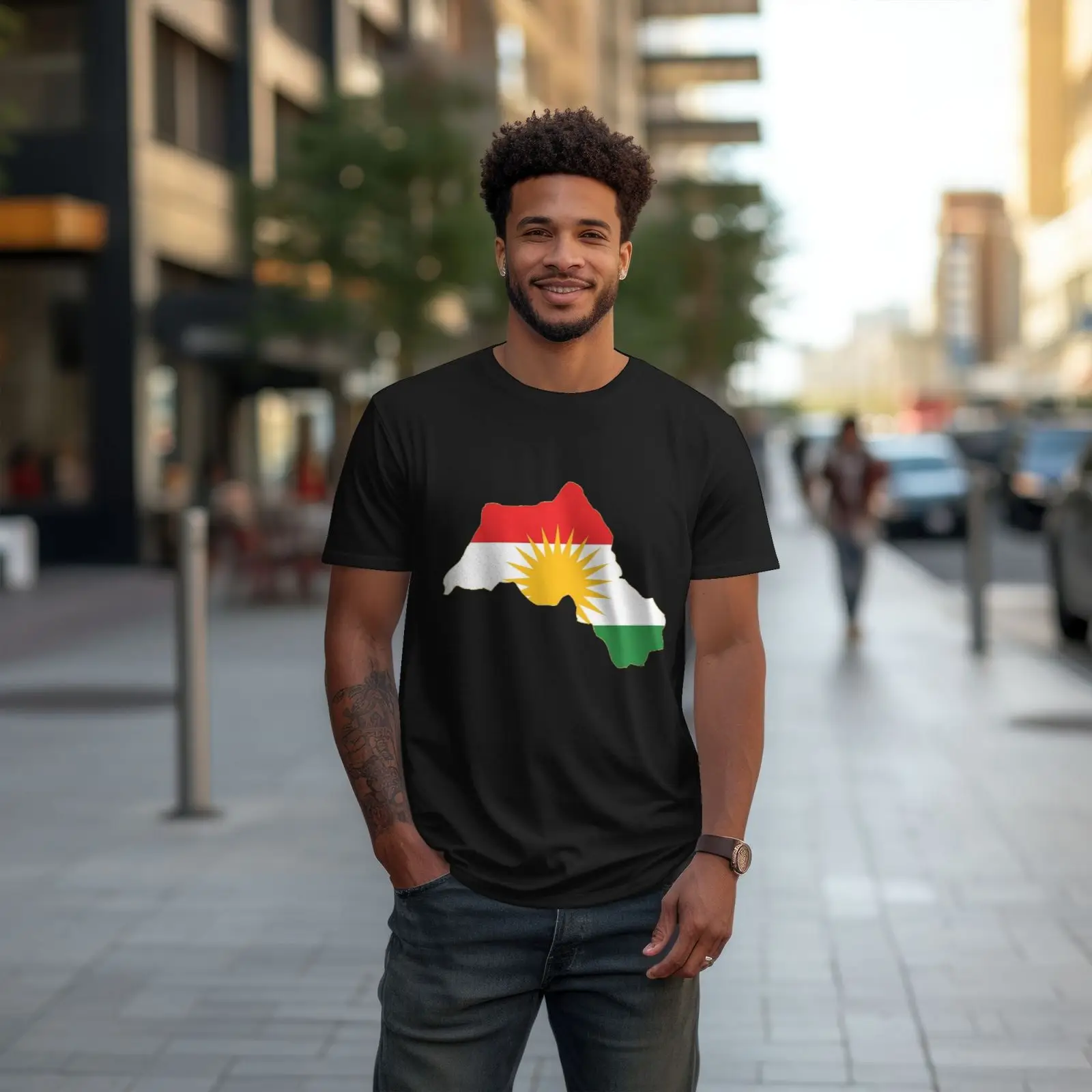 クルディスタン旗プリント Tシャツクルド地図男性女性半袖綿服ストリートトップス綿 100%