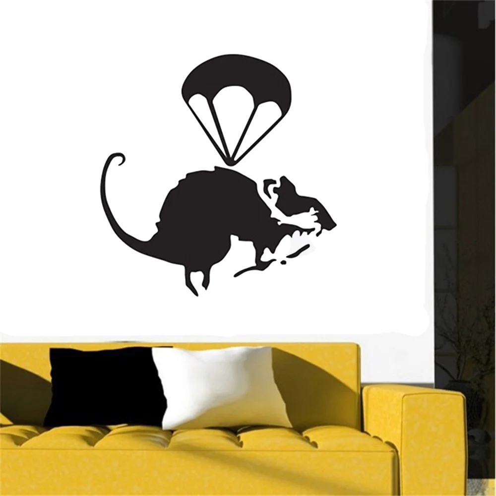 Graffiti Parachute Rat Skirting Umbrella Mouse Wall Sticker Bathroom Street Artist Wall Decal Playroom Kids Vinyl Decor