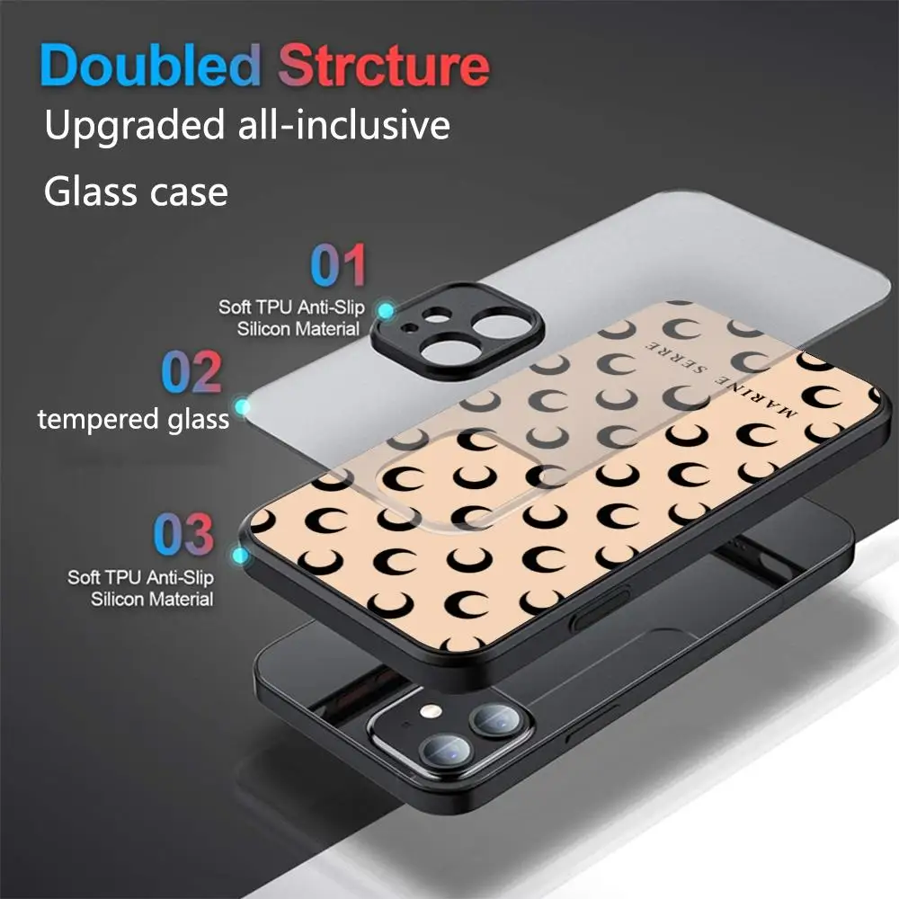 M-marine serre Phone Case Tempered Glass Shell FOR IPhone 16ProMAX 14 12 17Pro Air 15 16 Plus 13 Pro MAX Cover