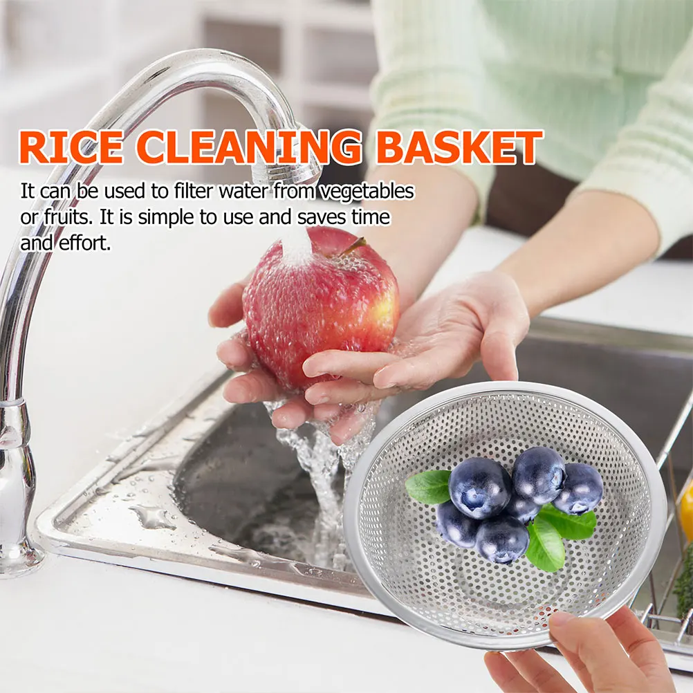 

Stainless Steel Draining Basket Rice Strainer Sink Fruit Vegetable Basin Kitchen Tool Fine Mesh Holes R om Hook