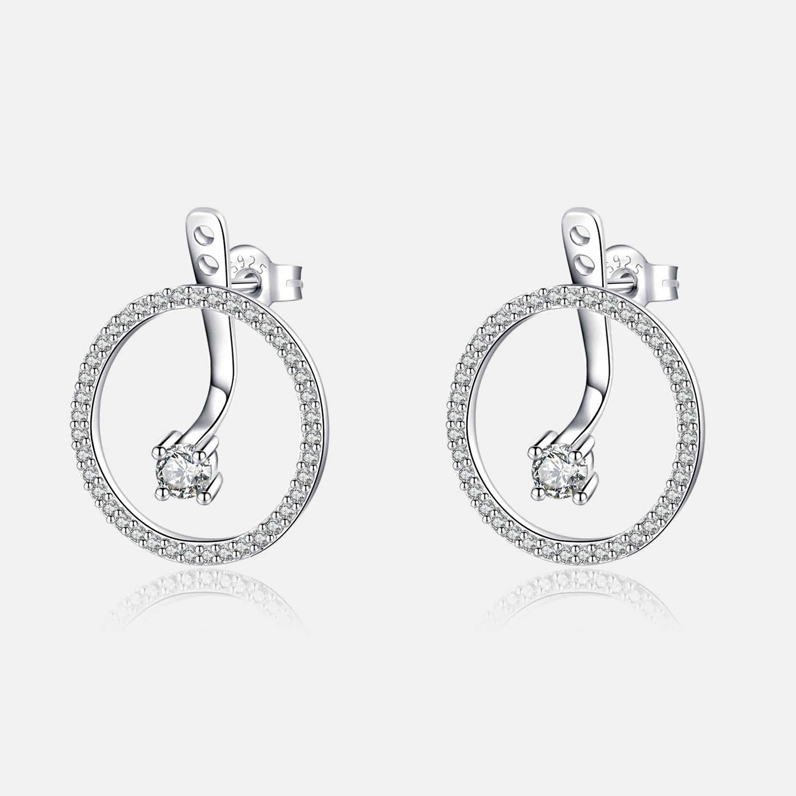 VEWANT New 925 Sterling Silver Two Way Circle Round Zircon Pave Piercing Pendientes Luxury Stud Earring Luxury Fine Jewelry