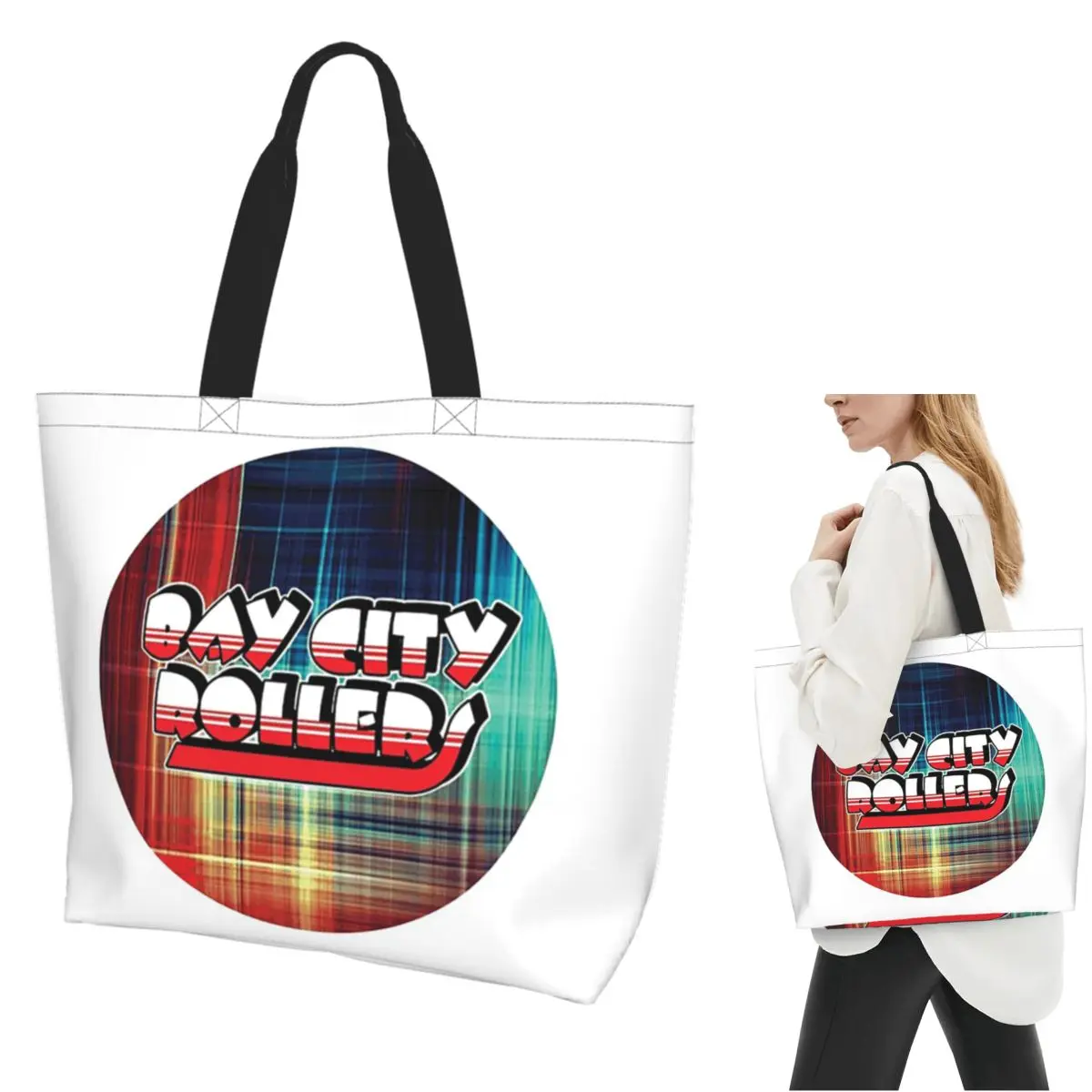

Bay City Rollers Shopping Tote Bag Canvas Large Capacity Shoulder Bags Shopper Grocery Handbag for Women