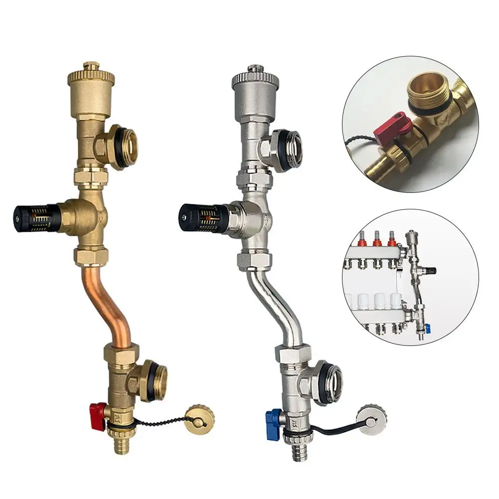 Brass Differential Pressure Valve 210mm Center Distance Automatic Venting For Floor Heating Manifold System Connector