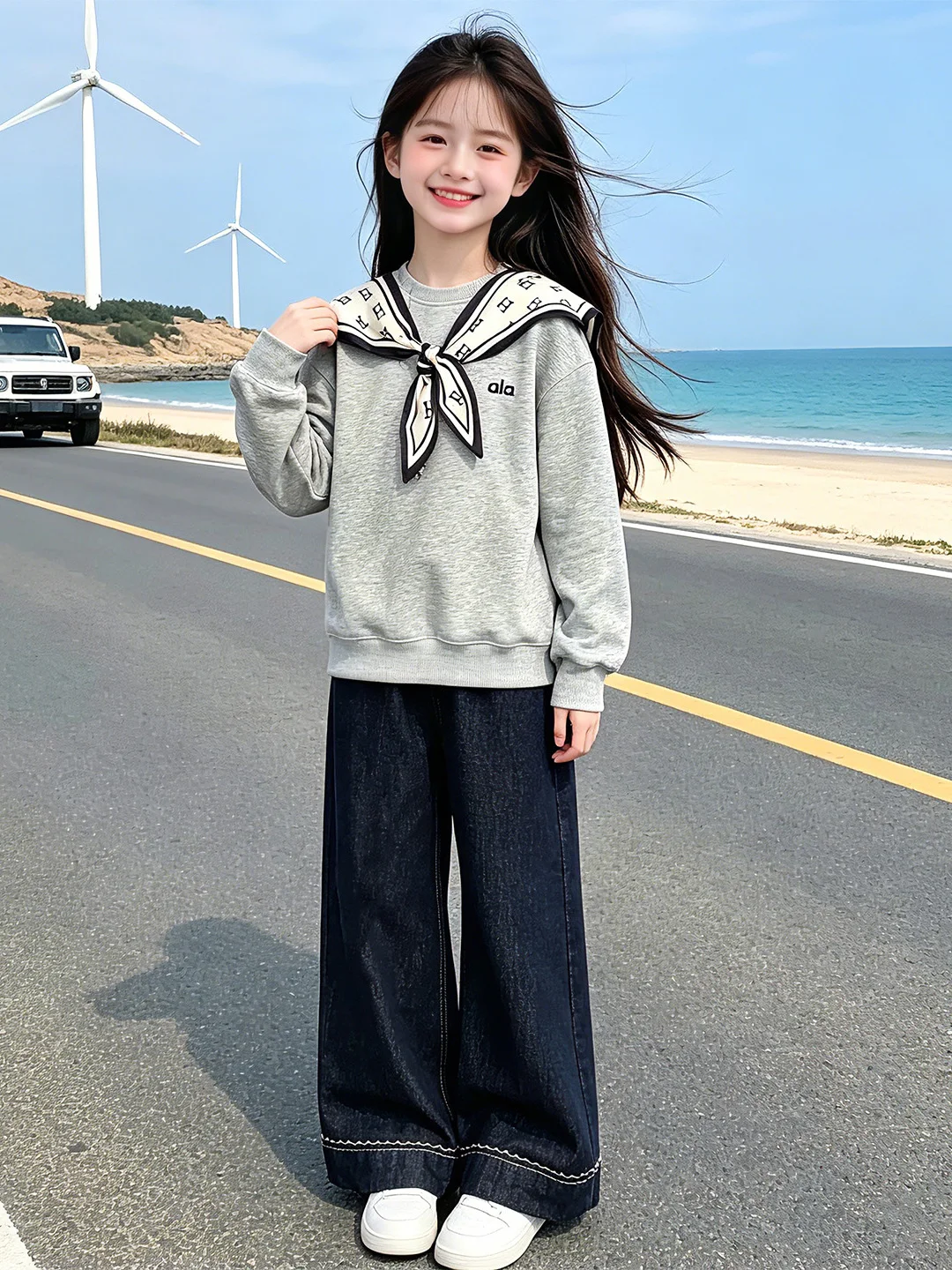 Girls' Autumn Preppy Neck Sweatshirt Casual Set 2026 New Style Two-Piece Suite Children's Fashionable Outfit School Uniform