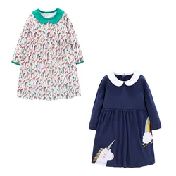 Jumping Meters Princess Girls Animals Dresses For Autumn Spring Fashion Kids Cotton Clothes O-neck Toddler Cute Frocks