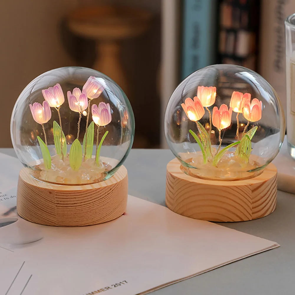 DIY Tulip Night Light Cute Bedroom Room Decor Floral Lamp Valentines Day Gift Lampara Tulipanes Girlfriend DIY Material Handmade