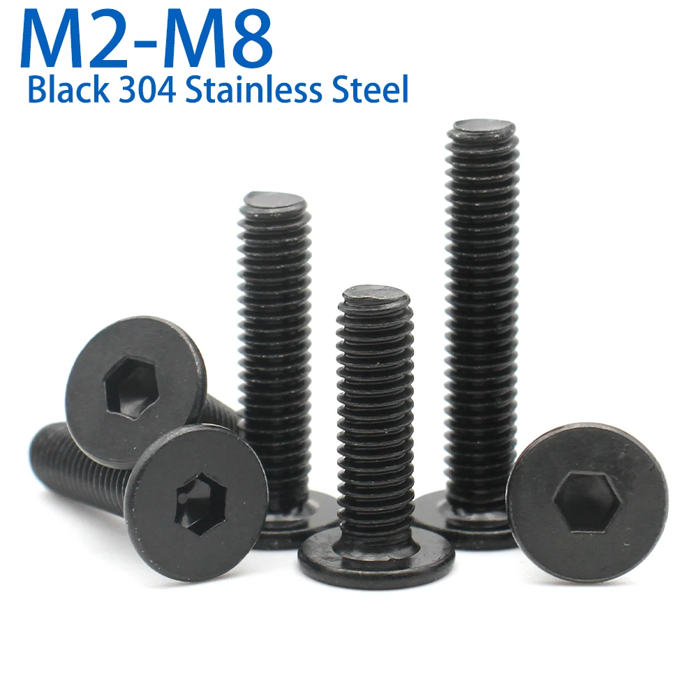 5-50pcs M2 M2.5 M3 M4 M5 M6 M8 Black 304 Stainless Steel Hex Hexagon Socket Ultra Thin Super Low Flat Head Allen Screw Bolt