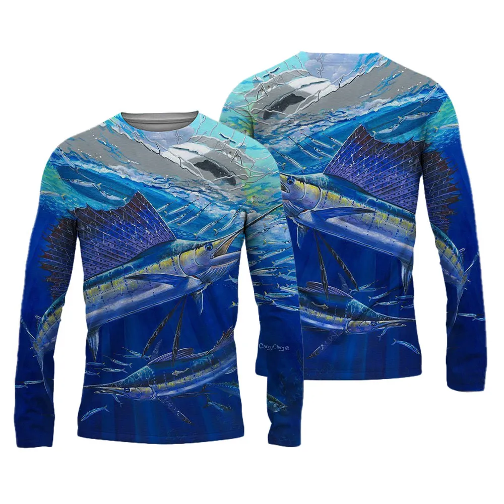 2024 Men\'s Fishing Shirts 3D Pinting Fishing Apparel Breathable T-Shirt Long Sleeve Outdoor Sports Crewneck Fishing Shirt 6XL