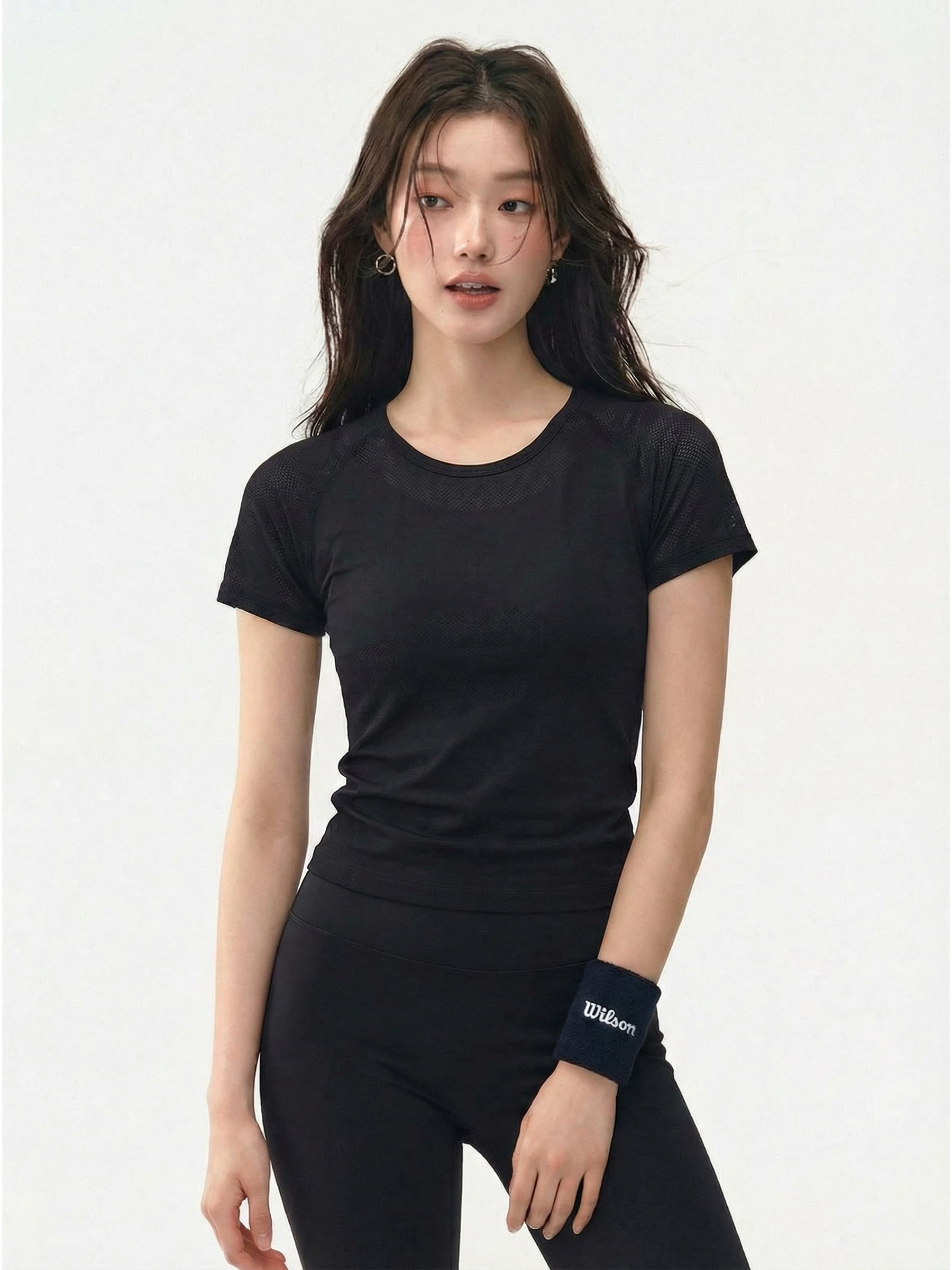 

Спортивный комплект для йоги и фитнеса с коротким рукавом и круглым вырезом: женские обтягивающие леггинсы и брюки-клеш, эластичная спортивная одежда для тренажерного зала