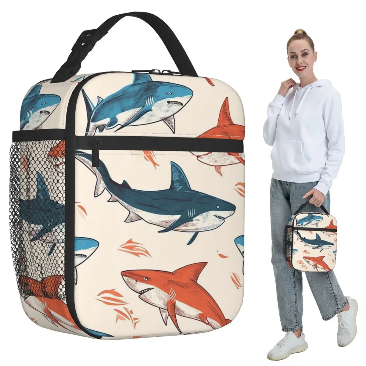 

Термосумка для обедов с изображением большой белой акулы для женщин, офисная термосумка-холодильник, портативный контейнер для еды