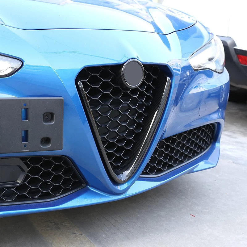 ABS Carbon Fiber Texture Front Grille Decoration Frame Cover For Alfa Romeo Giulia 2017-2020 Exterior Accessories