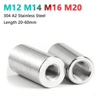 1pc M12 M14 M16 M20 304 Stainless Steel Lengthen Round Coupling Nut Female Thread Stud Standoff Connector Joint Sleeve