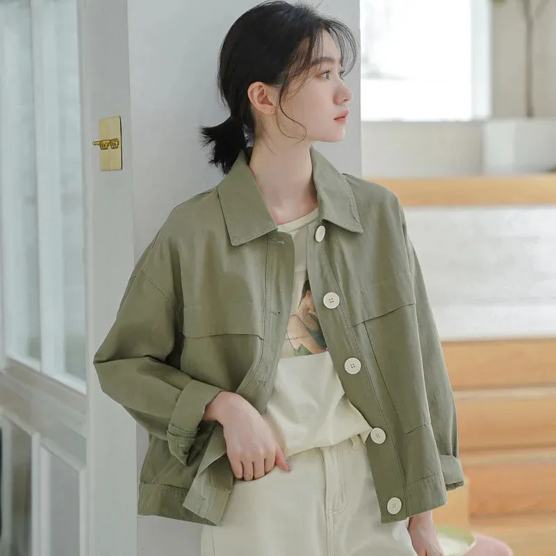 

Thin Casual Women's Loose Autumn Clothing New Korean Literary Style Versatile Work Jacket Long-sleeved Top