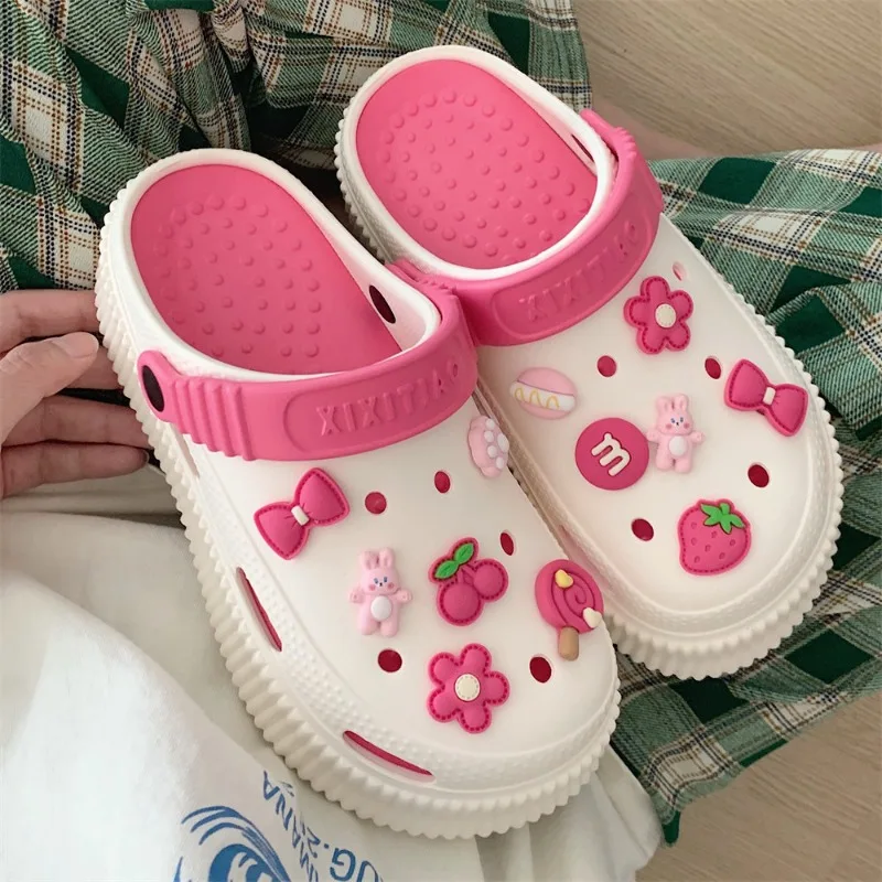 EVA Thick Hole Shoes Cartoon Accessories Hole Slippers Anti Slip Baotou Slippers Outdoor Sandals Soft Sole Beach Garden Shoes