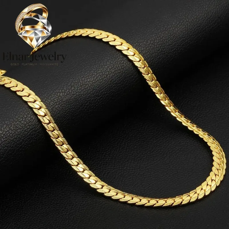 

Elnar Jewelry Luxury 24K 9999 Pure Gold real gold 5MM Full Snake Bone Necklace Clavicle Chain