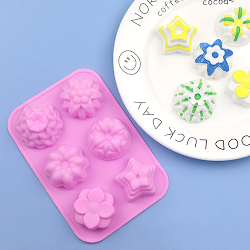 6-piece small flower silicone cake mold, aromatherapy plaster mold, cold process soap mold, DIY chocolate