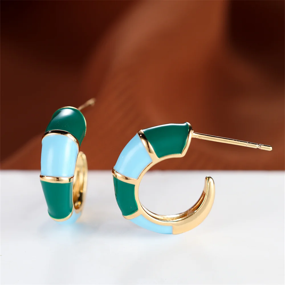 Blue Green Drop Oil Stone Small Stud Earrings For Women Vintage Gold Color Wedding Earring Valentine Jewelry Gifts
