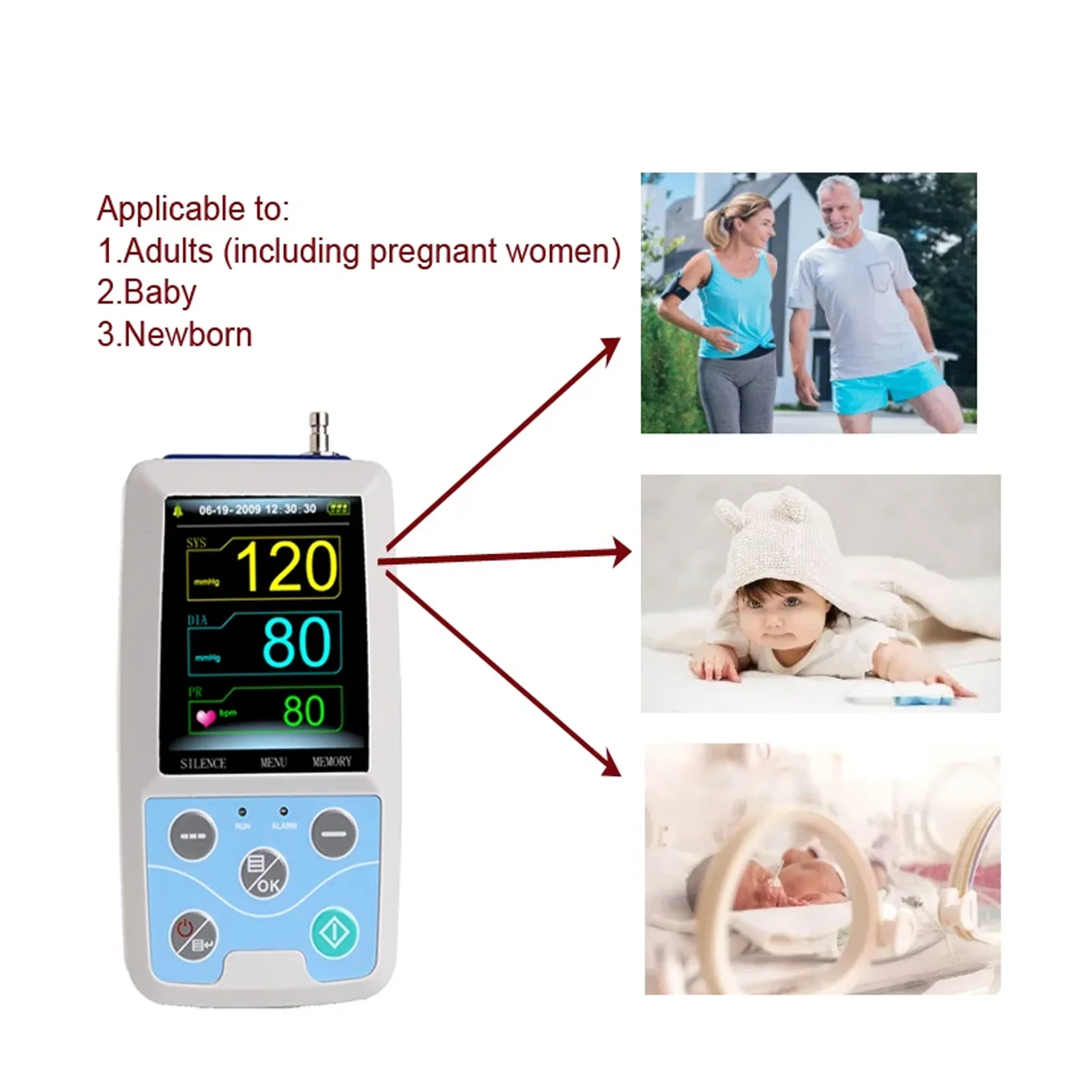 CONTEC 24-Hour ABPM50 Blood Pressure Monitoring System NIBP, Pulse Rate, SPO2, Ambulatory Bp Monitoring(1cuff or 3cuff Optional)