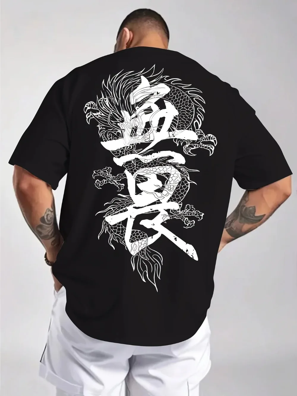 New Chinese Dragon Calligraphy 3 D Print Breathable Quick-Dry Men's Large Size T-Shirt - Street Casual Outdoor Sports Trendy Top