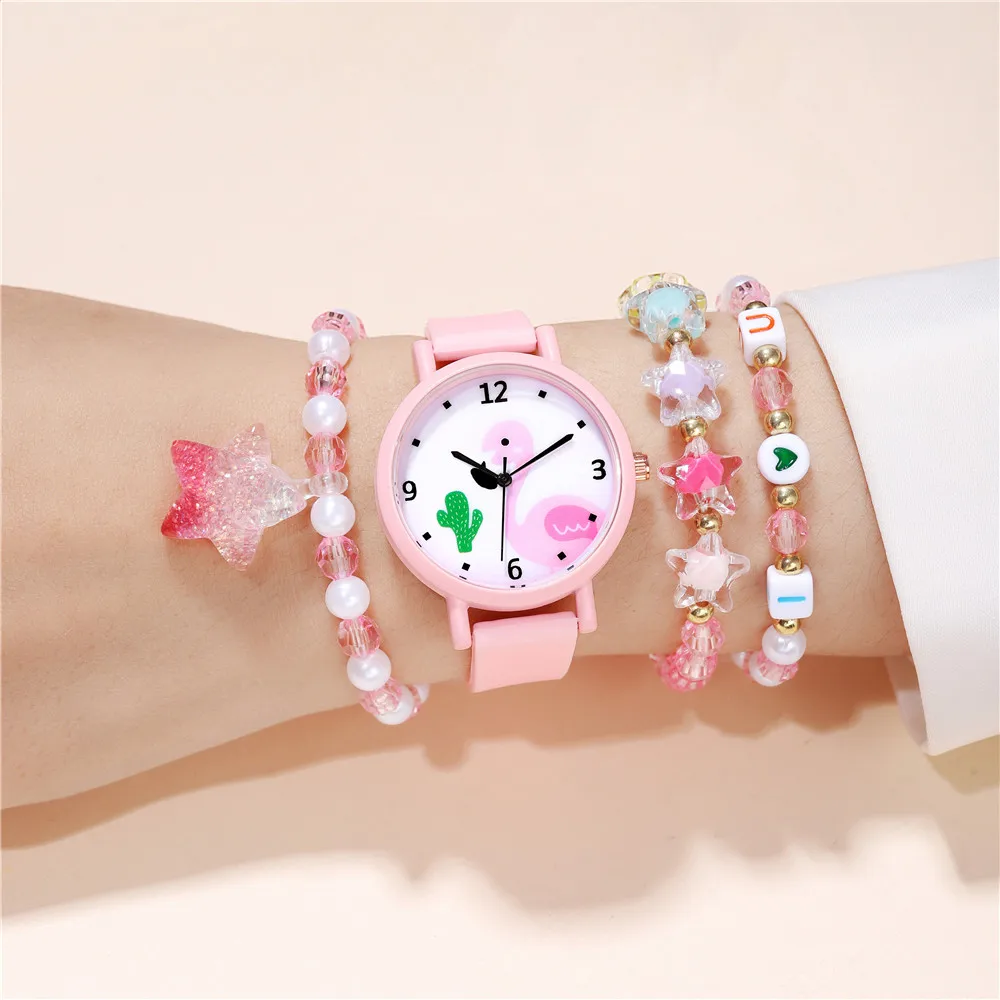 Pink Flamingo Children Watch For Student Comfortable silicone strap Quartz Watch