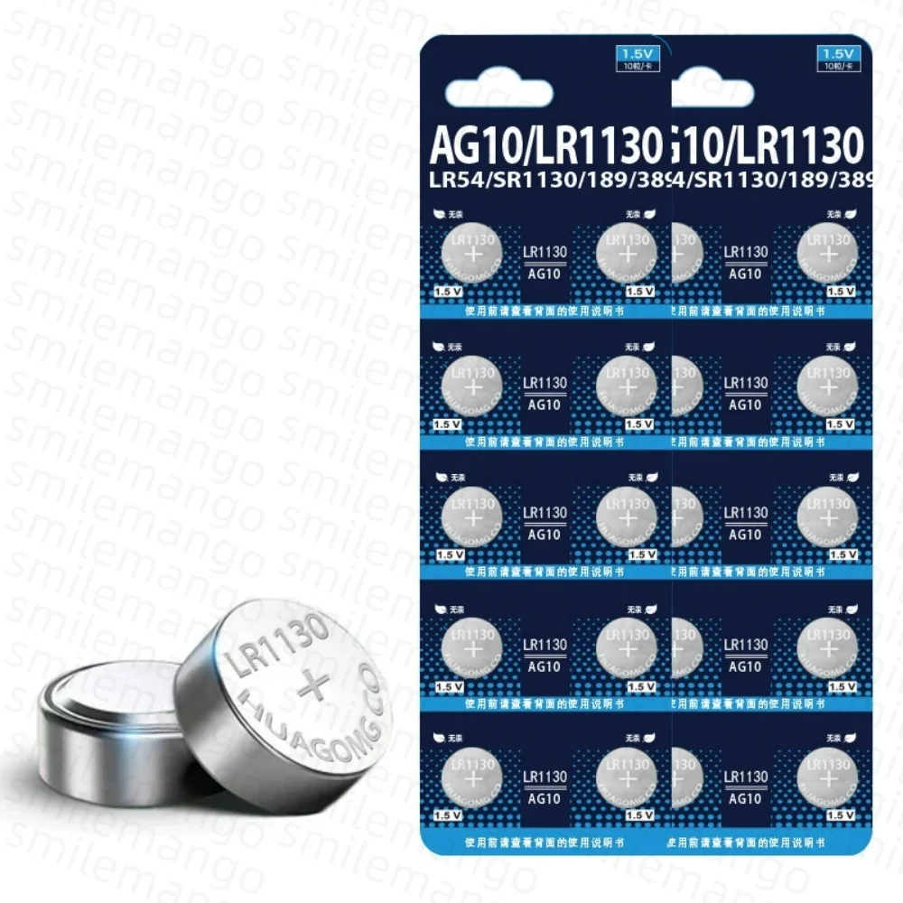 AG10 LR1130 Batteries 389A LR1130 LR54 L1131 SR1130 1.55v High Capacity Button Cell Coin Battery for Watches Calculators Lasers