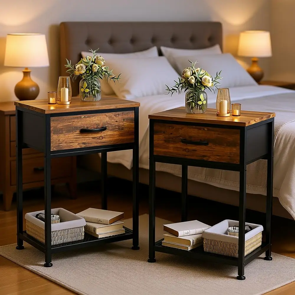 

Комплект из 2 прикроватных тумбочек, дерево, цвет рустик-коричневый, тумбочки для спальни