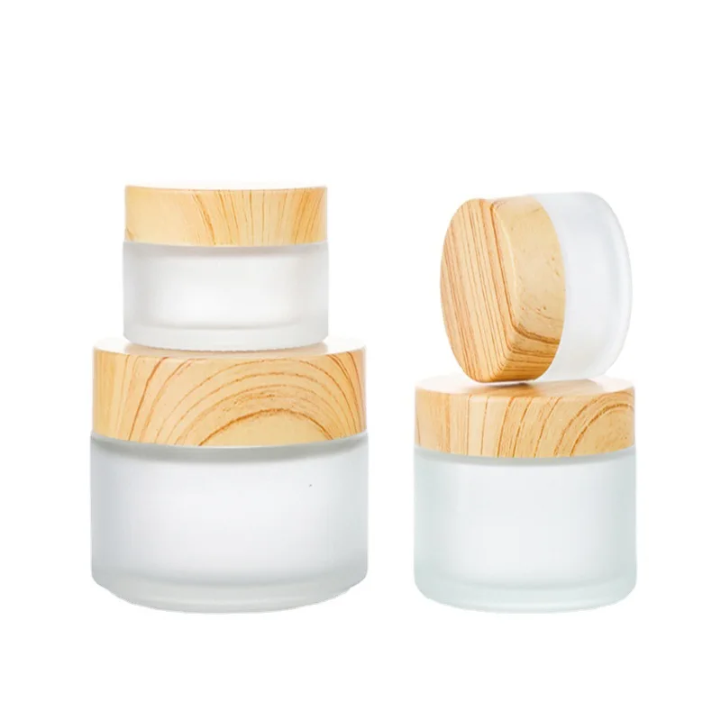 10g Wood Grain Lid 30g Glass Cream Bottle Cosmetic Jar 50g Scrub Sub-bottling Portable Travel Packaging Container