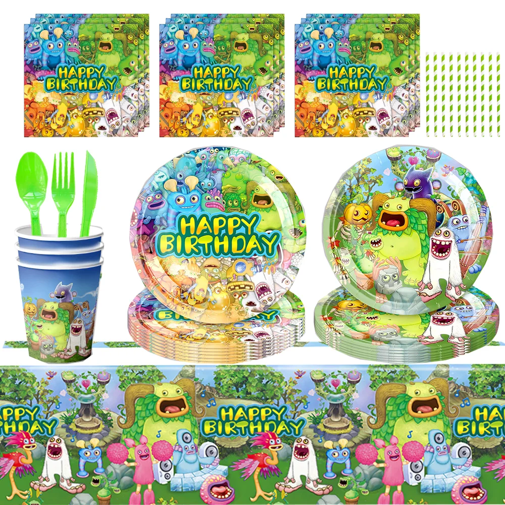 Gamer My Singing Monsters Birthday Decorations Party Favors Disposable Party Tableware Tablecloths Straws Baby Shower Supplies