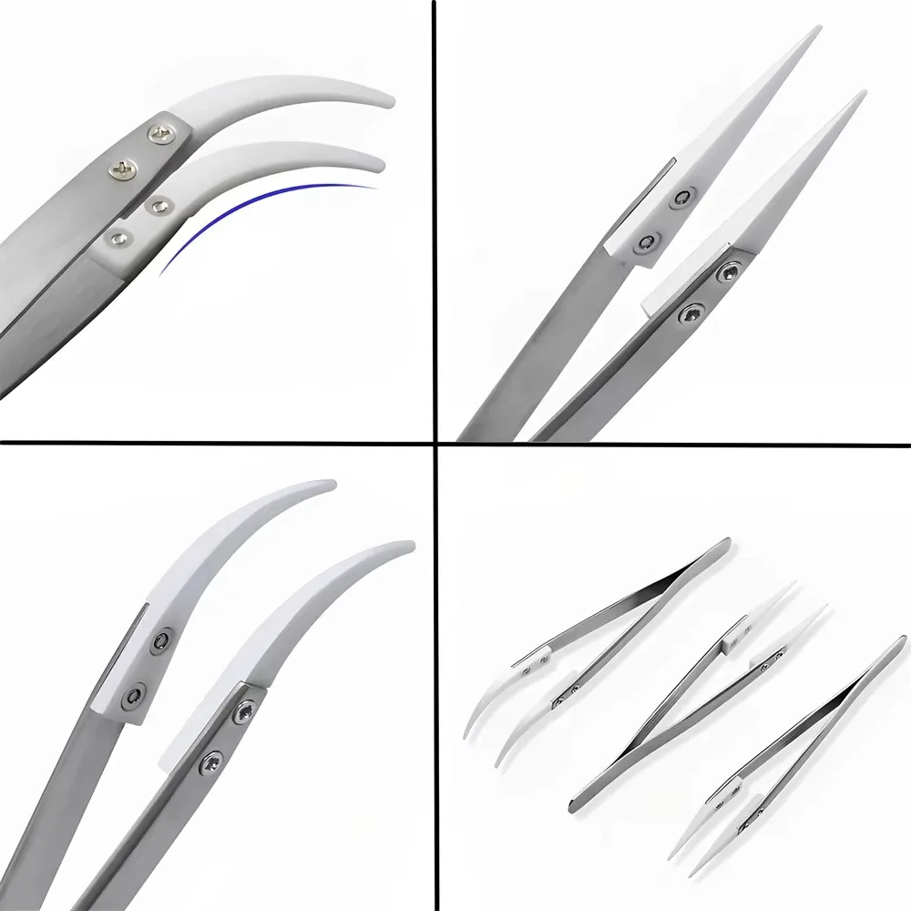 1/3pcs Non-Conductive Precision Ceramic Tweezers for Solder, Reverse Anti-Magnetic with Pointed & Curved Tips