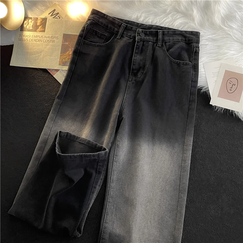 

Streetwear Gradient Jeans Hip Hop Make Old Vintage Baggy Pants Men High Waist Loose Straight Wide Leg Denim Trousers B133