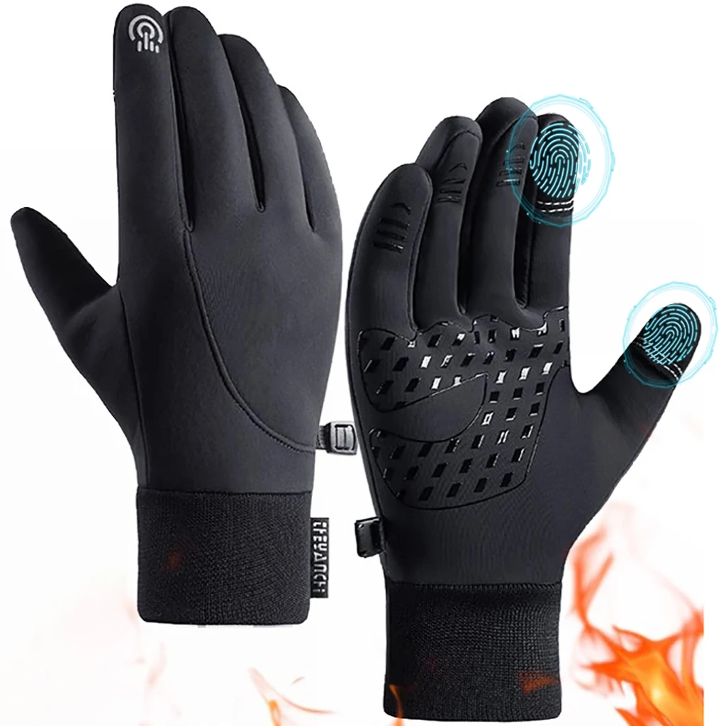 Thermal Winter Bike Gloves for Men Wind Resistant Touchscreen Full Finger Gloves Non-slip Palm for Ride Fitness Outdoor Activity