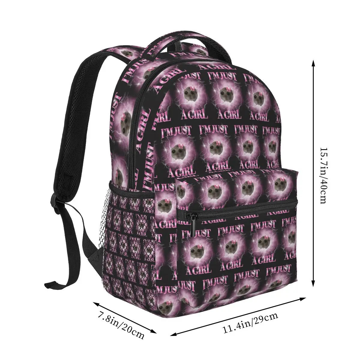 I'm Just A Girl Meme Sad Hamster Backpacks Boys Girls Bookbag Students School Bags Laptop Rucksack Shoulder Bag Large Capacity