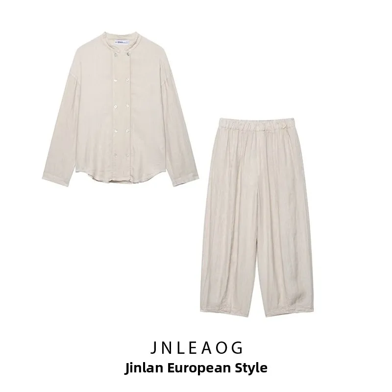JNLEAOG Primavera Nuevo diseño de moda para mujer, csa de lino, chaqueta, plones, estilo casual, manga larga, con boto...