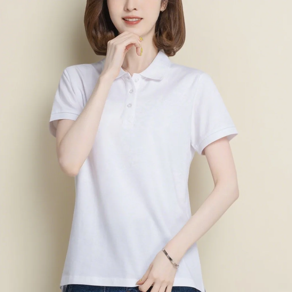 Letnia koszulka polo damska w stylu koreańskim Cool Ice Silk Koszula z krótkim rękawem Oddychająca, szybkoschnąca koszulka golfowa Pullover Tee Tops