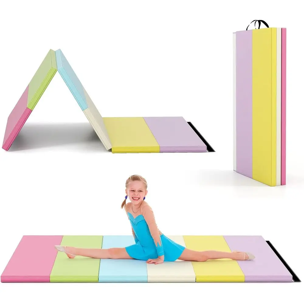 Portable 6'x4' 3-Panel or 6.6'x2.5' 5-Panel Tumbling Mat with Carry Handles, Hook & Loop Closure, Ideal for Gymnastics, Yoga, Ho