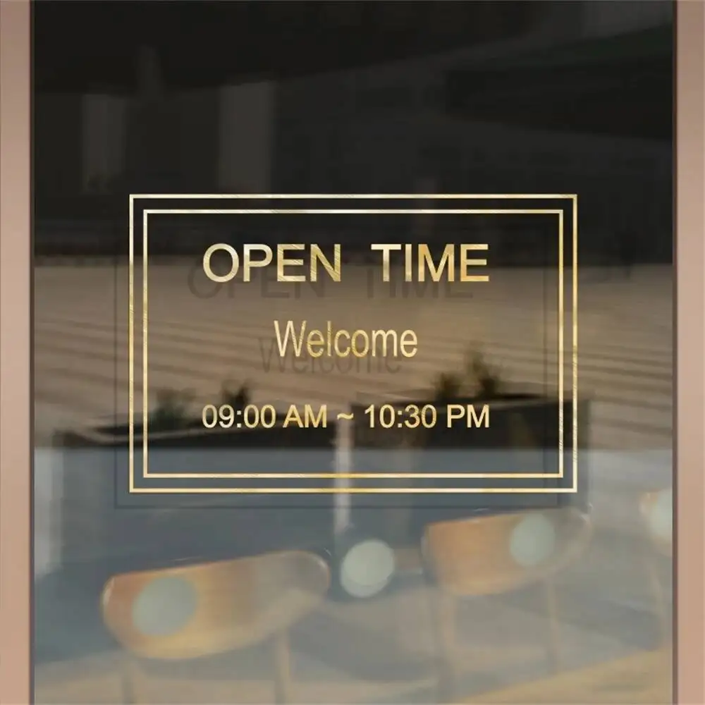 Shop Opening Hours Customized Time Letter Glass Door Sign Stickers Coffee Milk Tea Store Window