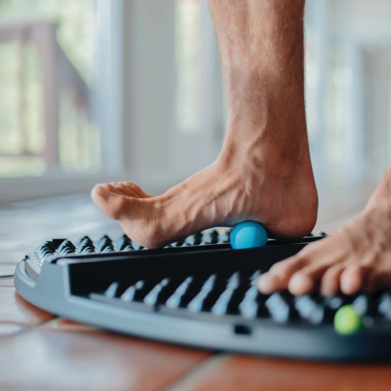 A modular anti-fatigue mat that strengthens stretches and massages your feet