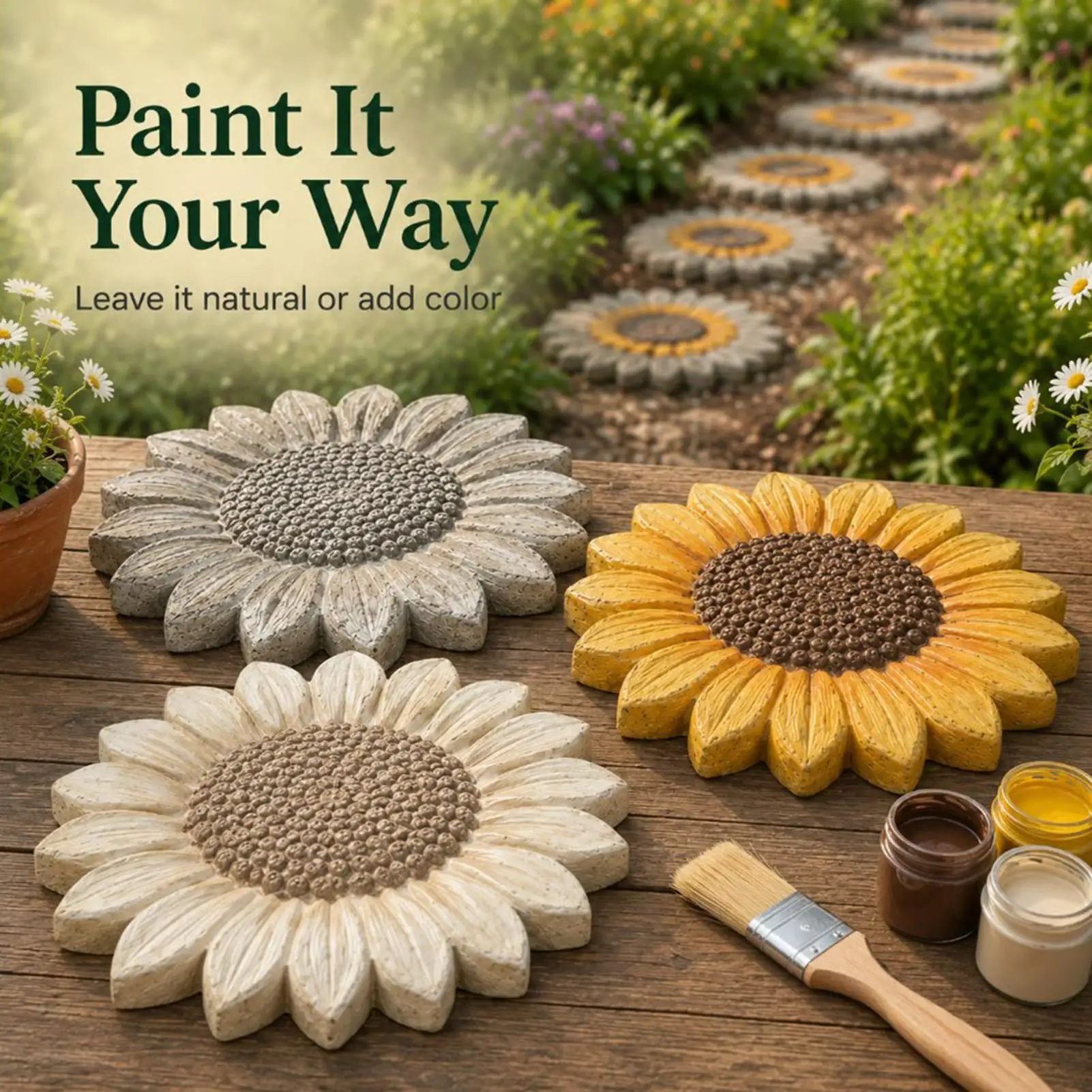 Moule en béton en forme de tournesol pour allée, pavé de ciment DIY, moule en béton tournesol pour aménagement extérieur, pelouse, patio, chemin, passerelle