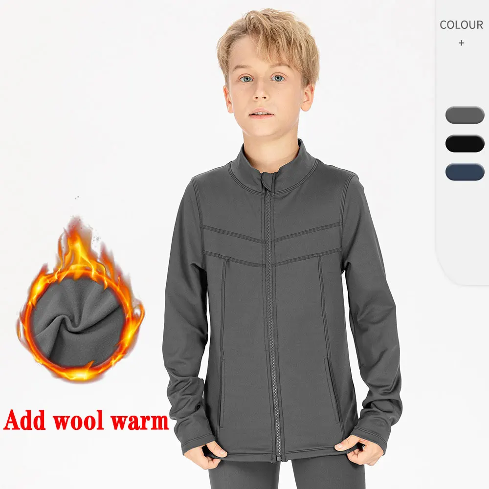 

Warm cashmere coat for children, outdoor sports clothing, loose, casual, zipper fitness training, long sleeve, autumn and winter