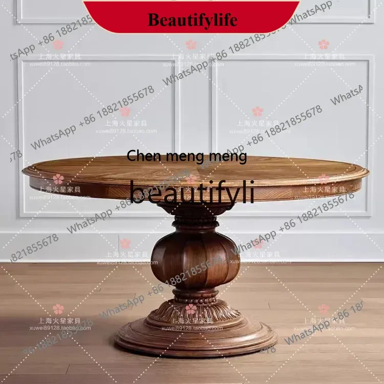 

z183 A55 French retro solid wood home round dining table and chair combination carved dining table restaurant furniture