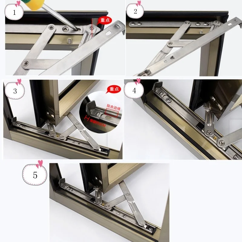 10/16 Inch Window Wind Stopper Telescopic Hinge Casement Support Sliding Strut Bracket Windproof Hardware Wind Brace Accessories